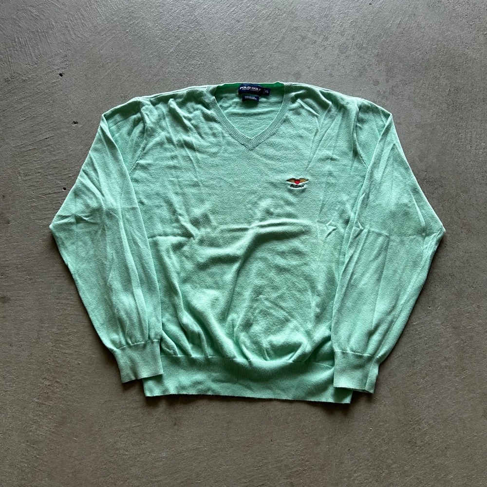 Vintage Polo Golf Cashmere Sweater Size XL‎ Green V Neck Pullover Grandpa Knit